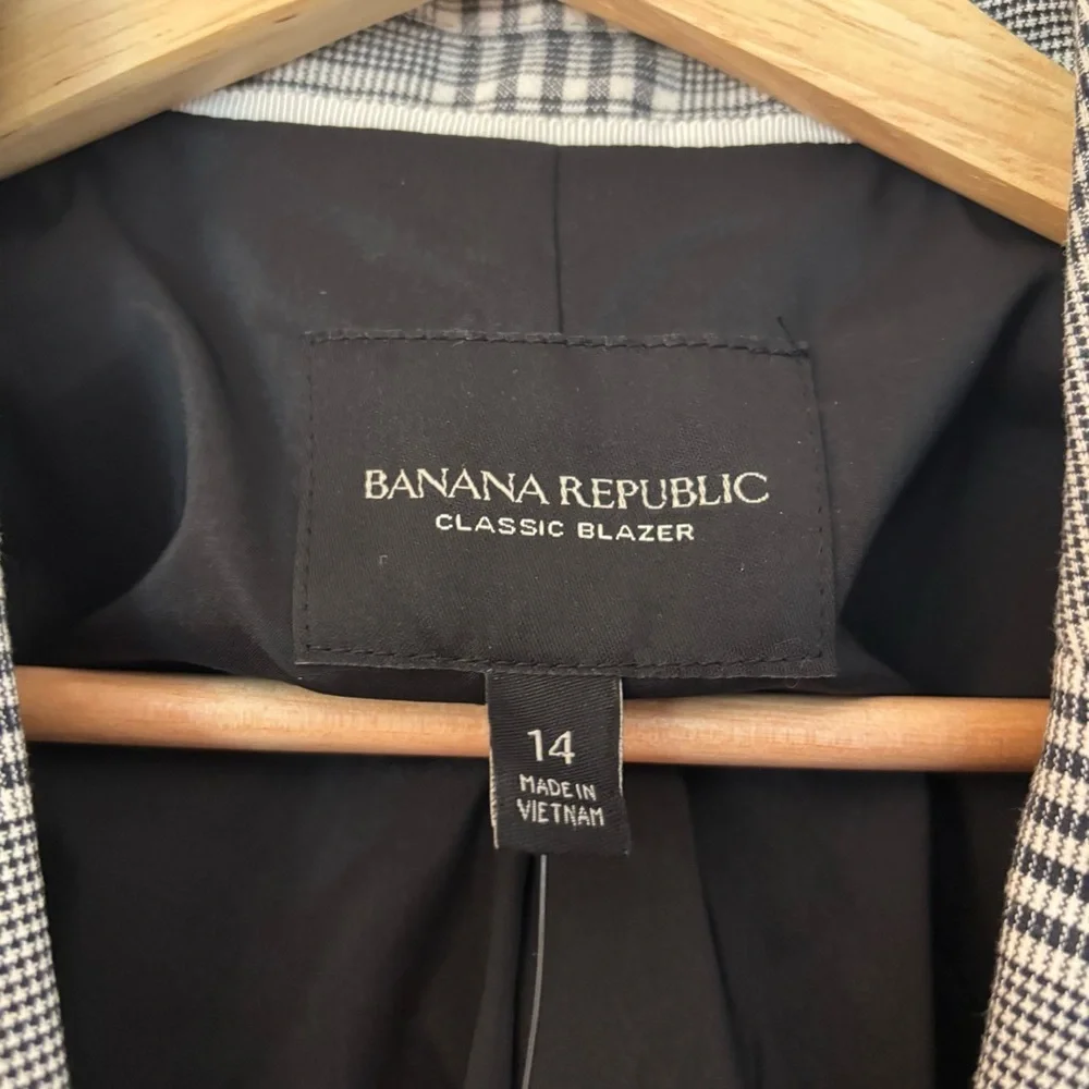 Banana Republic Women's Grey Black White Plaid Cotton Blazer 14 NWT Office Caree - Picture 4 of 10